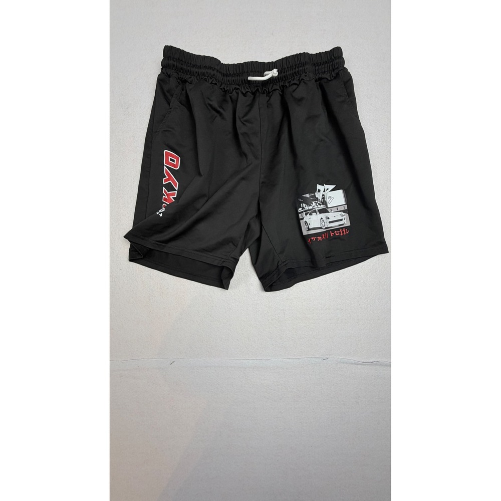 Manfinity Tokyo JDM Car Graphic Shorts Mens XXL Black Japanese Streetwear Ath